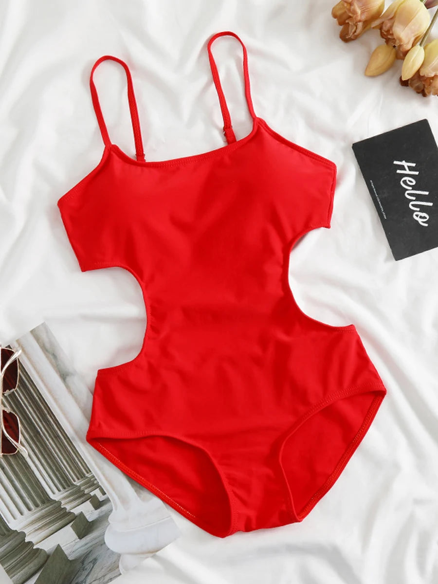 Lattice Drawstring Swimsuit One Piece Swimwear Women Bathing Swimming Backless Bodysuit Summer Beachwear