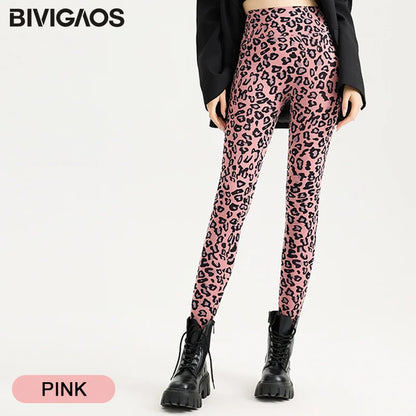 Spring Autumn Leopard Sharkskin Leggings Women High Waist Elastic Tight Yoga Leggings Slim Sports Fitness Leggings