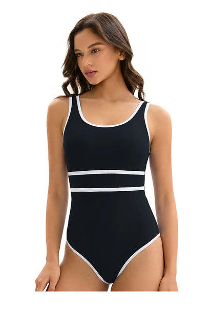 Color Block One Piece Swimsuit Women Sport Triangle Sleeveless Beach Swimwear Bathers