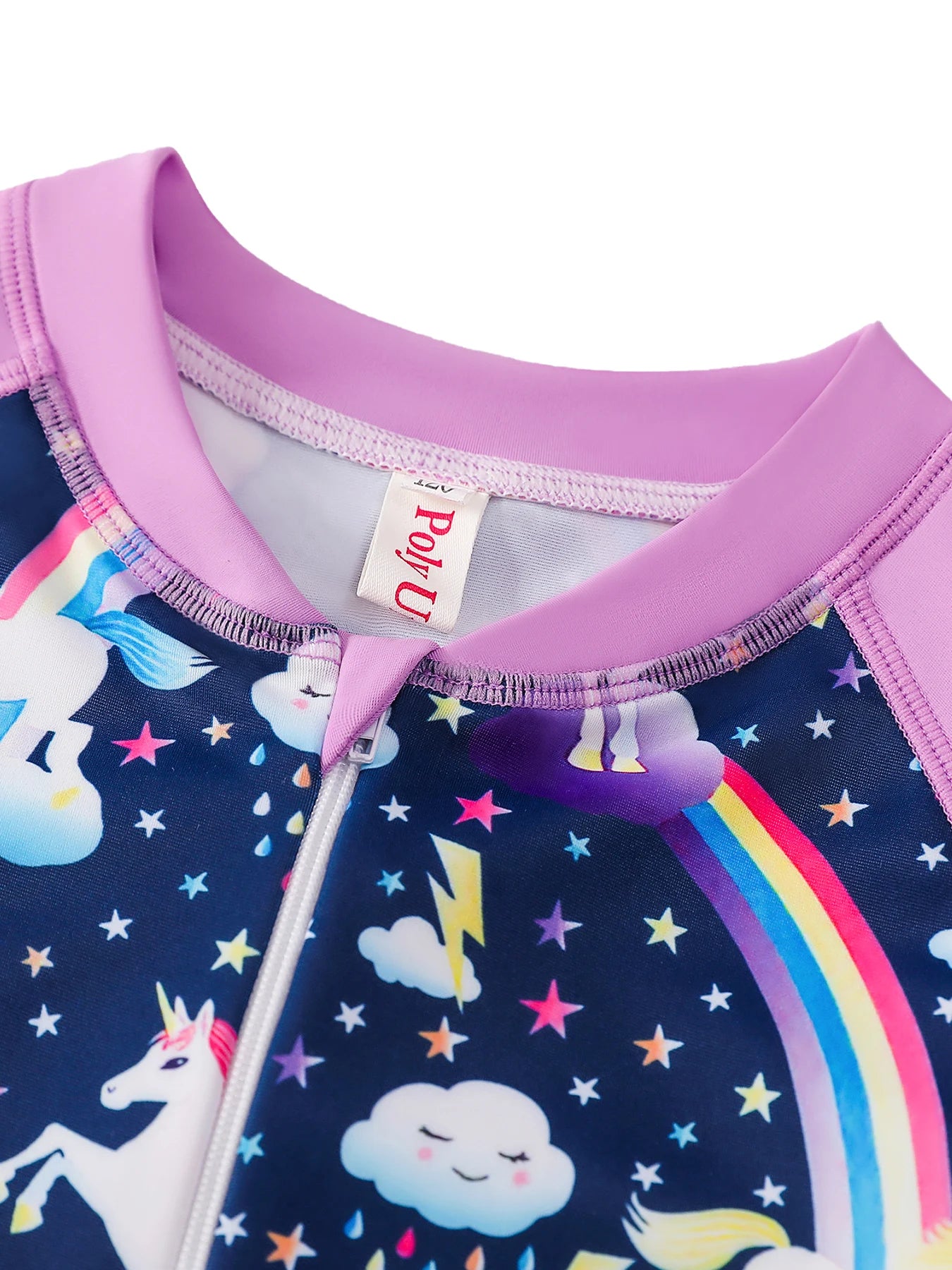 Girls Swimsuit One-Piece Cartoon Horse Weather Icons Print Bikini-Cut Swimwear Long Sleeve Color Blocking Beach Swim Rash Guard