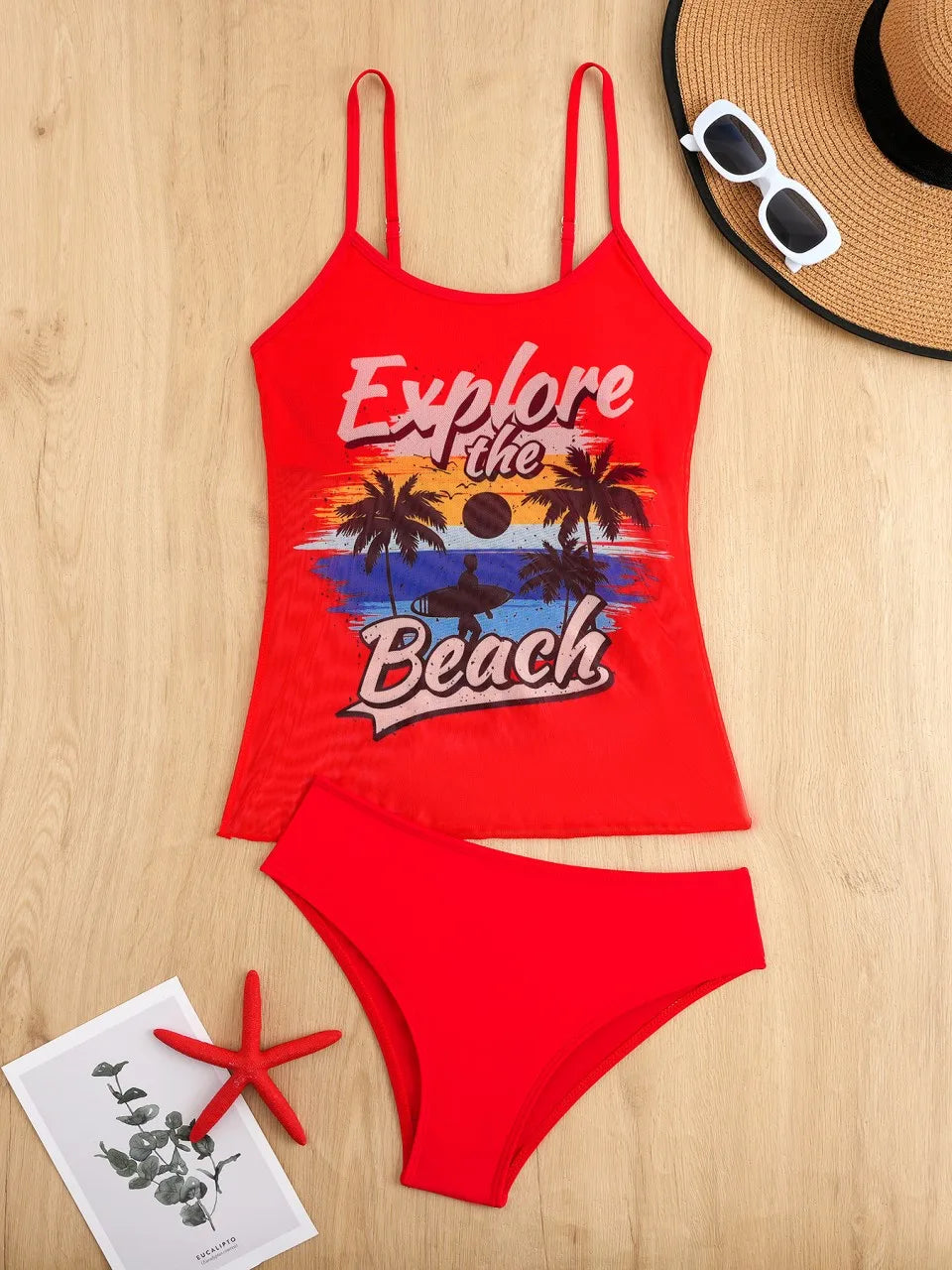 Strappy Two Pieces Women Mesh Printed Swimsuit Sheer Swimwear Female Triangle Bathing Swimming Suit Padded Beachwear