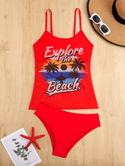 Strappy Two Pieces Women Mesh Printed Swimsuit Sheer Swimwear Female Triangle Bathing Swimming Suit Padded Beachwear