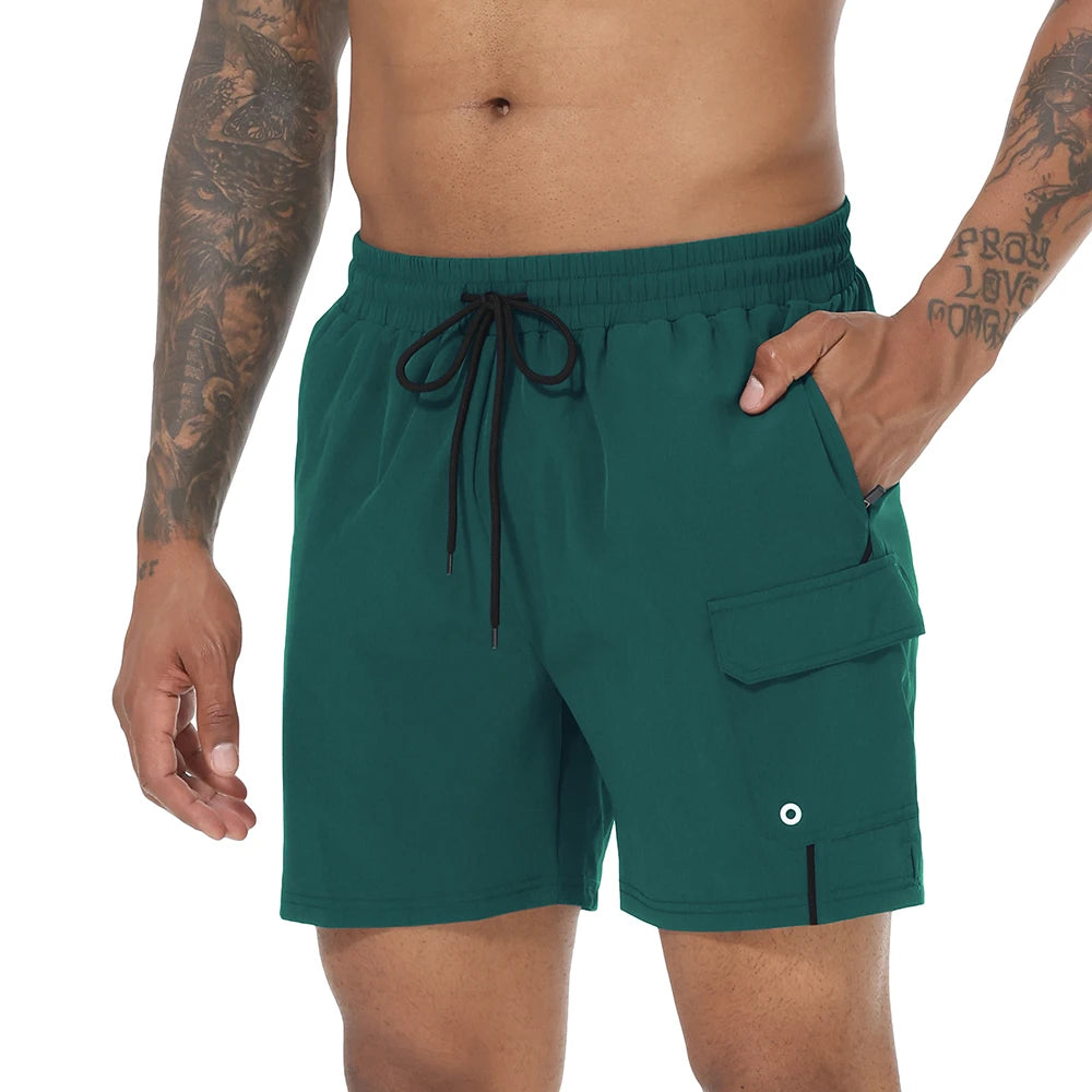 Men's Swim Trunks Quick Dry Swimwear Surf Swimwear with Zipper Pockets and Mesh Lining