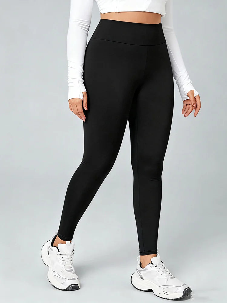 GIBSIE Plus Size Black High Waist Leggings Woman Fashion Slim Fit Elastic Leggings Female Sports Casual Workout Pencil Pants