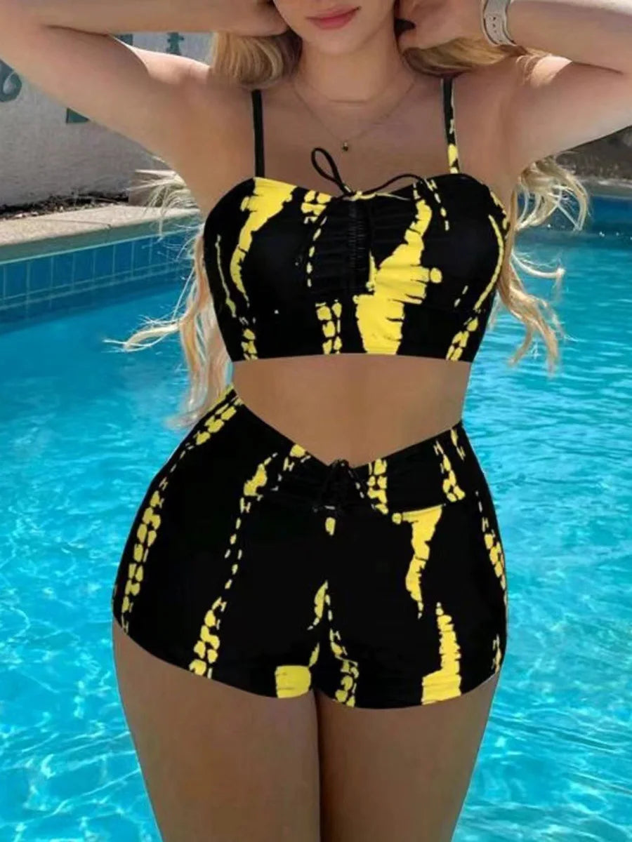 Print High Waist String Two Piece Bikini Tankini Women Swimwear Female Swimsuit Bathers Bathing Swimming Suit Beachwear Summer