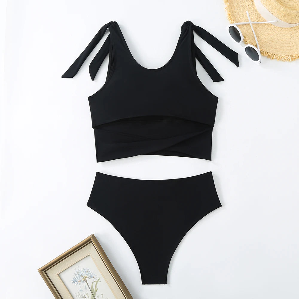 Two Piece String Bikini Hollow Out High Waist Swimwear Female Swimsuit Women Bathers Bathing Swimming Suit Beachwear Summer
