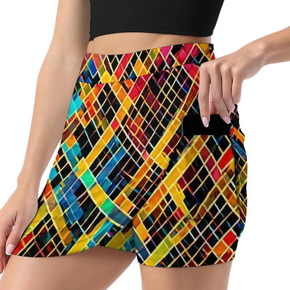80s Color Block Print Skirt  Kawaii Mini Skirts Summer High Waist Graphic Street Style Casual Skirt Big Size 3XL 4XL