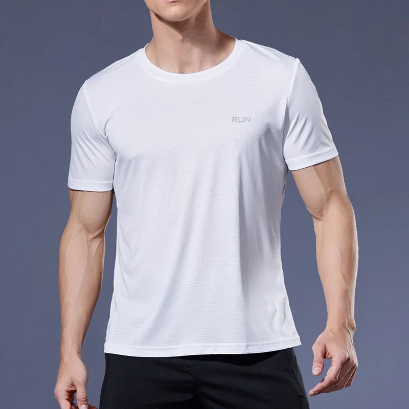 Mens Short Sleeve Sport t Shirt Quick Dry Running t-Shirt Breathable Fitness Shirt Top Ice Silk Gym Football Jerseys Man Clothes