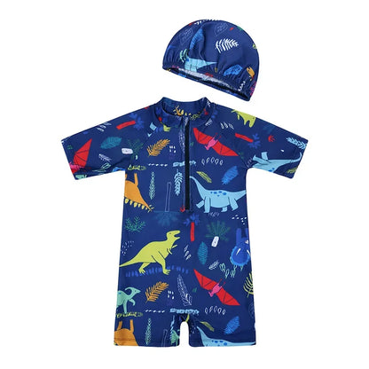 Baby Boys Girls 2pcs Summer Beach Swimwear Print Cartoon Cap+Bodysuit Infant Suit Outfit Bathing Swimsuit