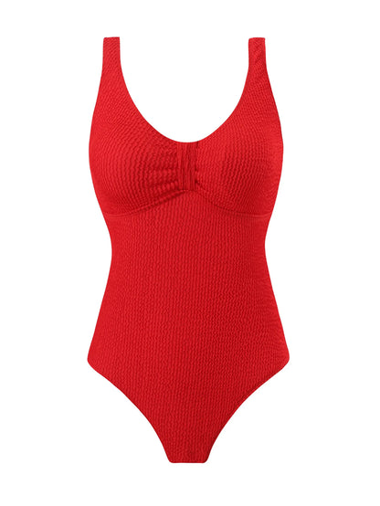 Scoop Neck One Piece Swimsuit Woman Backless Bodysuit Crinkle Swimwear Beach Wear Blue Bathing Suits Ladies Holiday Summer