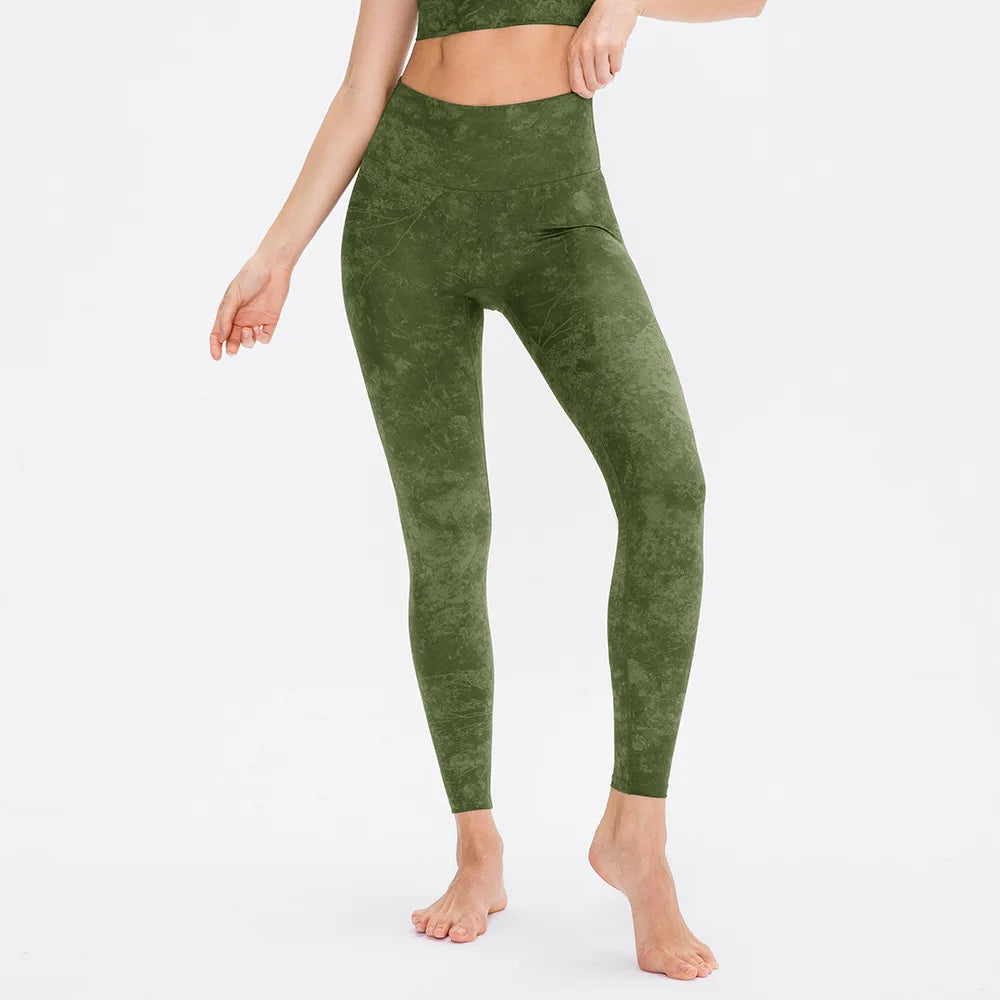 High-Waist Yoga Pants Women's Fitness Sports Printed No Obvious Stitching Butt-Lifting High-Elasticity Summer Running Exercise
