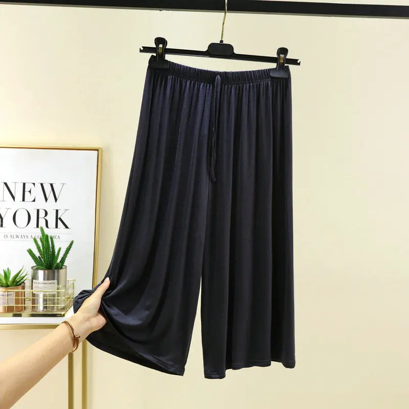 Modal Plus Size Capri Pants Women's Summer Loose Fit Wide Leg Elastic Waist Casual Lounge Shorts