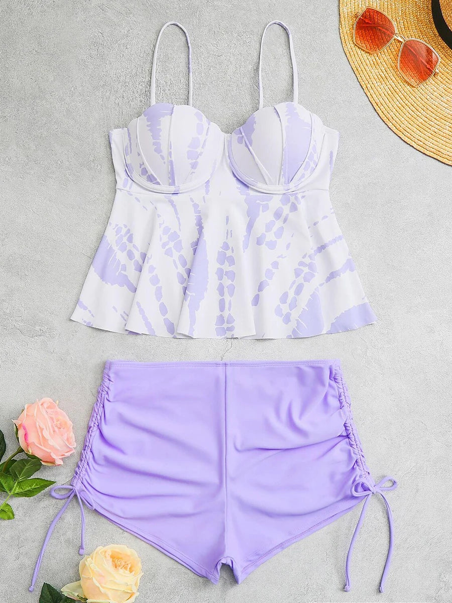 Tie Dye Peplum Tankini Two Pieces Swimsuit Women Push Up Short Swimwear Female Bathers Bathing Swimming Swim Suit Beachwear