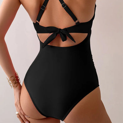 solid jumpsuit women bikini set waist hollowed out swimsuit women fashion cross back swimsuit women