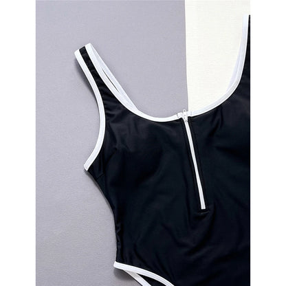 High Leg Cut Zipper Splicing Women Swimwear One Piece Swimsuit Female Padded Bather Bathing Suit Swim Lady