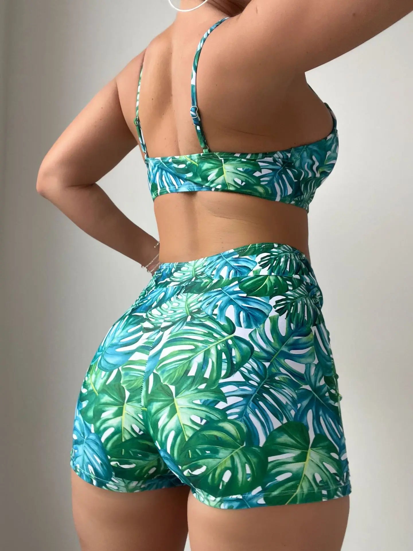 Leaf Print Swimwear Women Strapped Push Up Bikini High Waist Brazilian Swimsuit Lady Beach Summer Bathing Suit