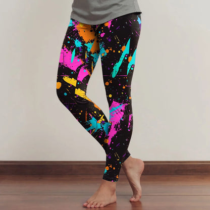 Leggings For Women Neon Art Splash Print Graphic Leggings Butt Lifting Casual Workout Gym Legging Art Style Fashion Trouser