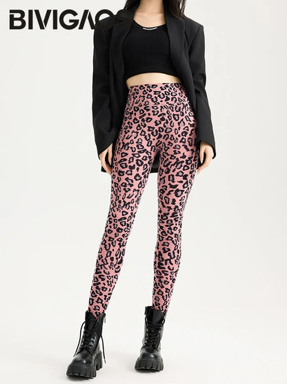 Spring Autumn Leopard Sharkskin Leggings Women High Waist Elastic Tight Yoga Leggings Slim Sports Fitness Leggings