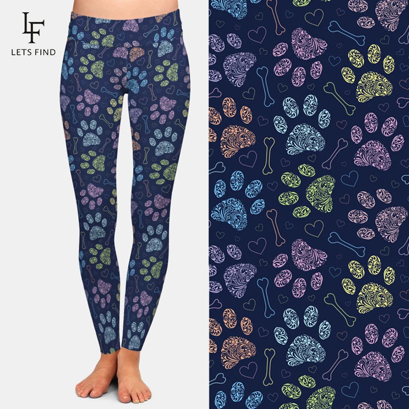 Women High Waist Leggings 3D Colorful Dog's Paw Digital Print Casual Comfortable Girl Leggings