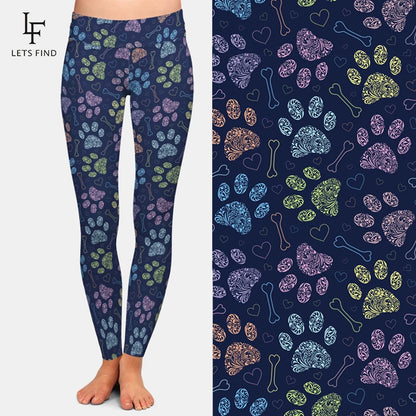 Women High Waist Leggings 3D Colorful Dog's Paw Digital Print Casual Comfortable Girl Leggings
