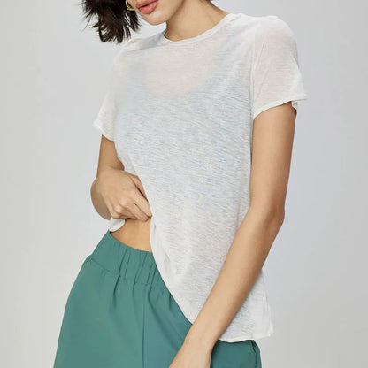Aiithuug Breathable Mesh Yoga Short Sleeve Crisscross Back Yoga Short Sleeve Blouse Quick Dry Gym Shirt Casual Cutout Back Yoga