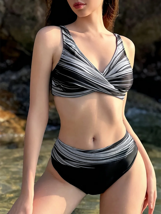 Sporty Bikinis Padded Mid Waist Swimsuit Women Swimwear Female Bathers Bathing Swimming Swim Suit Beachwear XL