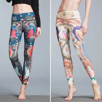 Cloud Hide Yoga Pants Sports Leggings Women High Waist Trainer Long Tights Flower Push Up Running Trouser Workout S- XL