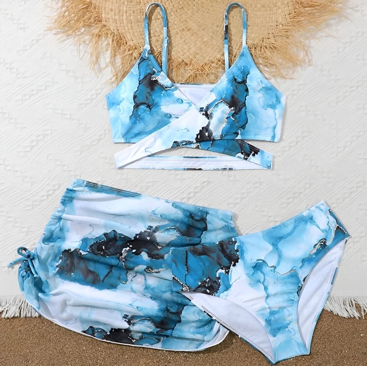 3 Pieces Tie Dye Print Bikini  Girls Swimsuit with Skirt Kids Swimwear Female Bathers Bathing Swimming Swim Suit Beachwear