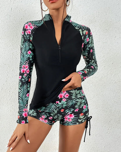 Female Swimsuit With Long Sleeves Swimwear Sports Surfing Tankini Set Beachwear Two-Piece Bathing Suits Pool Women Swimming Suit
