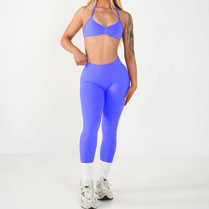 2PCS Seamless Yoga Set Women Workout Scrunch Leggings Strappy Sports Bra Fitness Gym Clothing Workout Set XP389