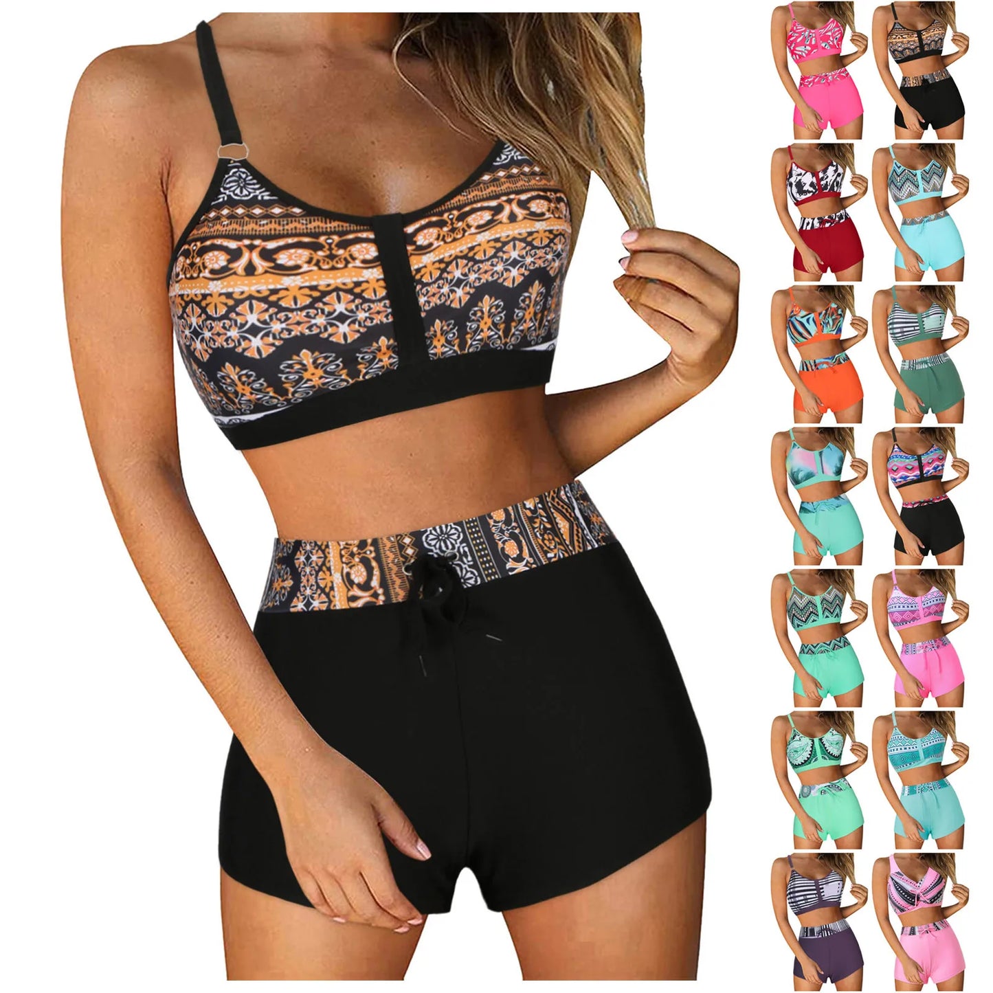 Women High Waisted Bikini Push Up Two Piece Swimsuits Vintage Swimsuit Two Piece Women Beach Strappy Swimwear