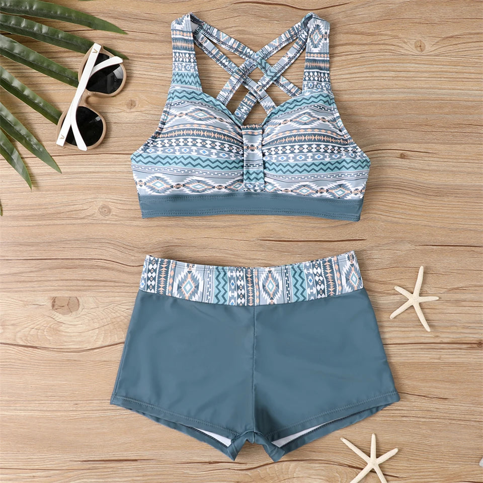 High Waist Bikinis Women Sports Swimwear Print Bathing Suit Female Padded Beach Wear Bathers Swimming Swimsuit Summer