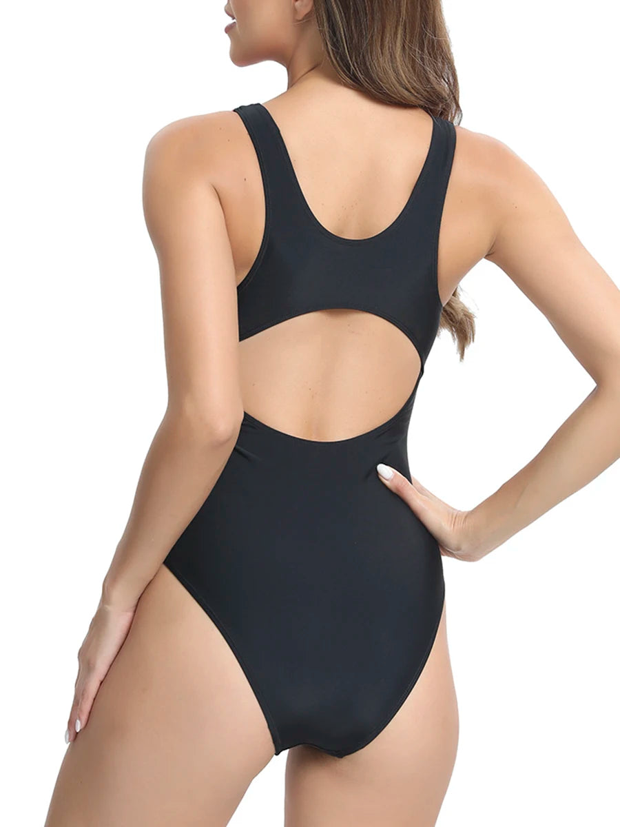 Block Color With Stripe One Piece Swimsuit Women Sporty Swimwear Female Bathers Bathing Swimming Swim Suit Beachwear