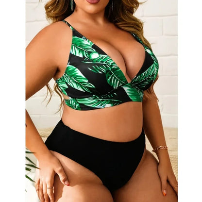 Womens Swimsuit Bikinis Padded Plus Size V Neck High Waisted Swimwear Push Up Two Piece Tummy Control Bathing Suits Beachwear