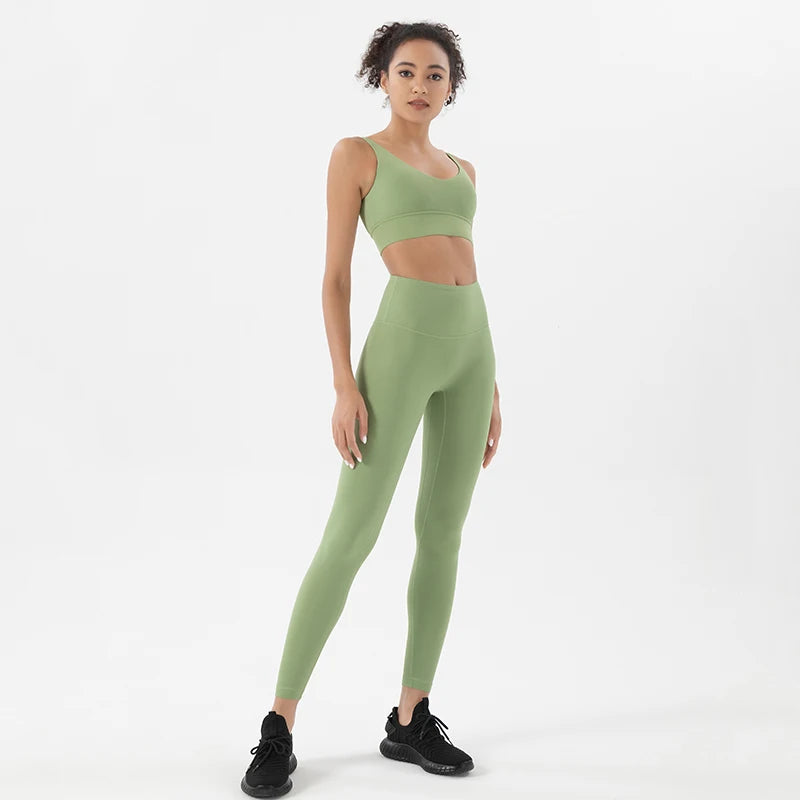 Nylon Tracksuits Women's Yoga Set Sports Suit Gym Fitness Bra Leggings Women Lounge Wear Crop Tops 18 Colors