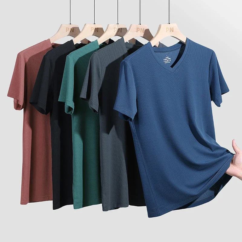 Plus Size 7XL 8XL 9XL Summer Workout V-Neck T Shirts For Men Moisture Wicking Athletic Men's Gym Jogging Performance T Shirts