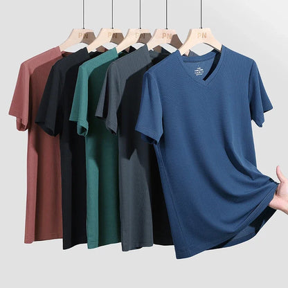 Plus Size 7XL 8XL 9XL Summer Workout V-Neck T Shirts For Men Moisture Wicking Athletic Men's Gym Jogging Performance T Shirts