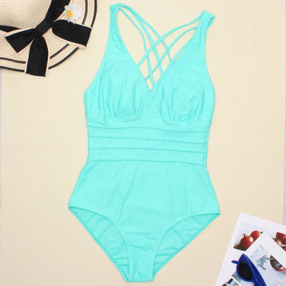 Women Printed One Piece Swimwear Backless Swimsuit V Neck Summer Beach Wear Slimming Bathing Suit S~XXL