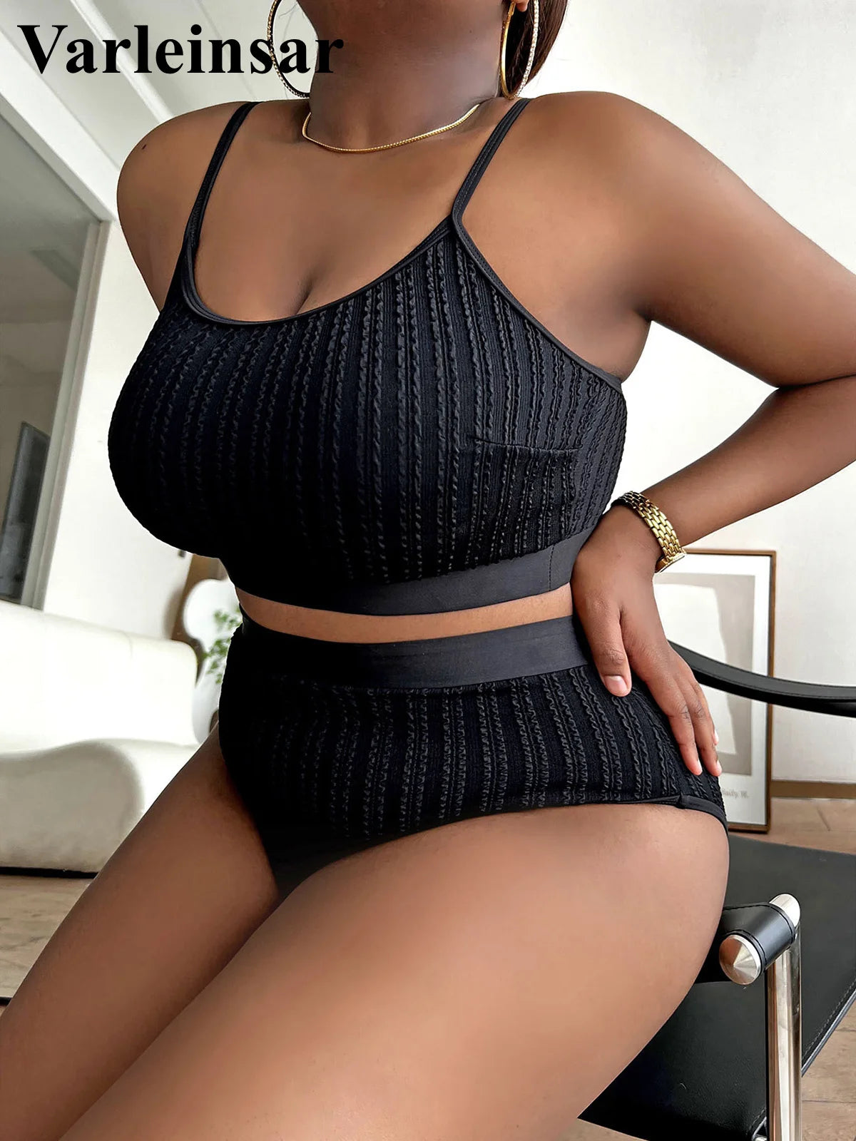 0XL - 4XL Ribbed Bikini Large Size Swimwear Plus Size Women Swimsuit Female Two-pieces Bikini set Bather Bathing Suit Swim