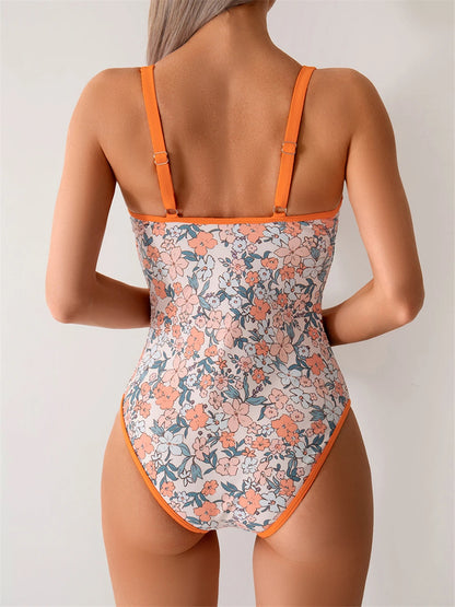 Floral Print One Piece Swimsuit Women Fashion Conservative Swimwear Female Bathing Swimming Bodysuit Beach Wear Summer