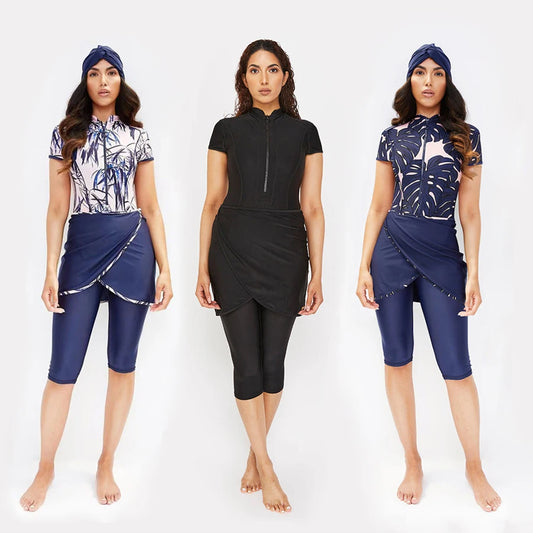 3PCS Modest Burkini Femmes Short/Long Sleeves Islamic Swim Suit Swimwear Women Swimsuit
