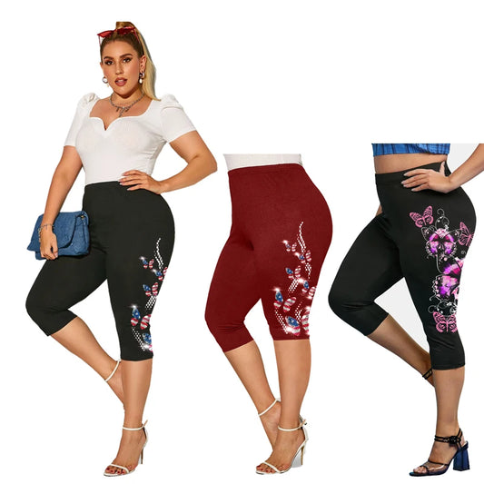 Plus Size High Waist Capri Leggings Ladies Yoga Body Shaping Black Casual Jeggings 3D Printed Skinny Pencil Pants 5XL