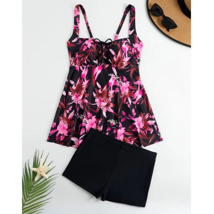 Tankini Swim Dress Swimsuit Women Summer Bathing Suit Tankini with Shorts Bikini Set Sleeveless Swimwear Women Beach Swimming Suit For Female