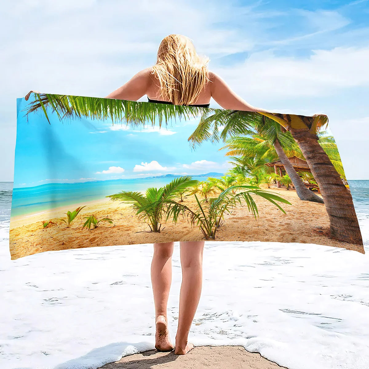 Extra Large Coconut Tree Beach Towel Sand Free Extra Large Cool Beach Towel for Women, Quick Dry Highly Absorbent Beach Towel