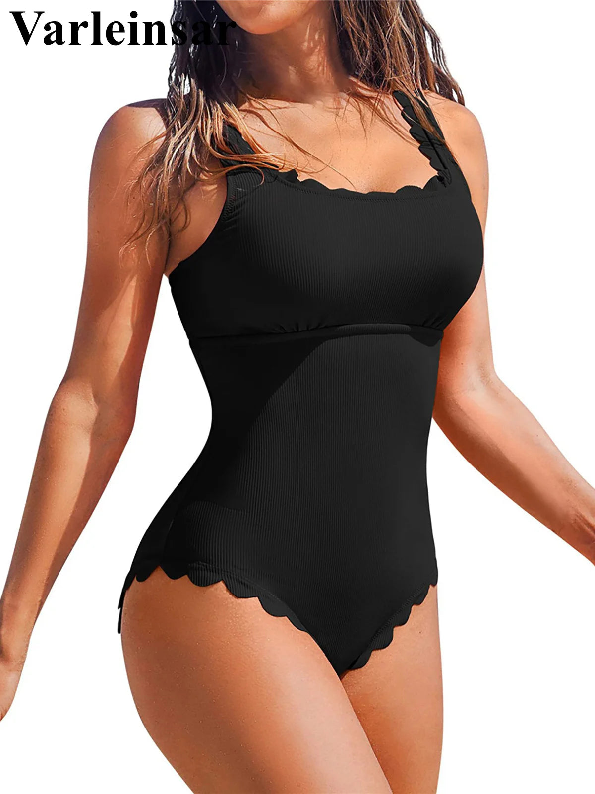 S - XXL 11 Colors Ribbed Frilled Women Swimwear One Piece Swimsuit Female Backless High Leg Cut Bather Bathing Suit Swim