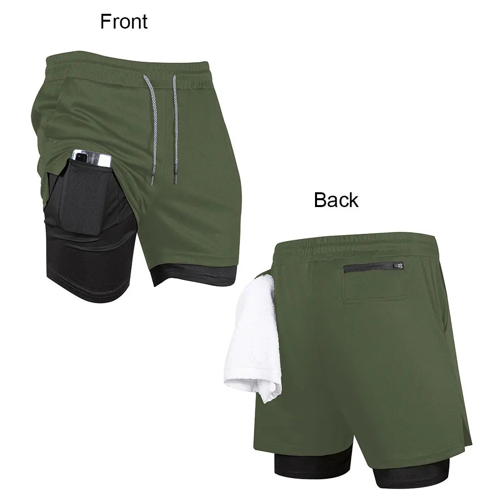 Men's Compression Shorts 2-in-1 Double Layer Beach Shorts Gym Fitness Running Quick Dry Short Pants Summer Print Sportswear