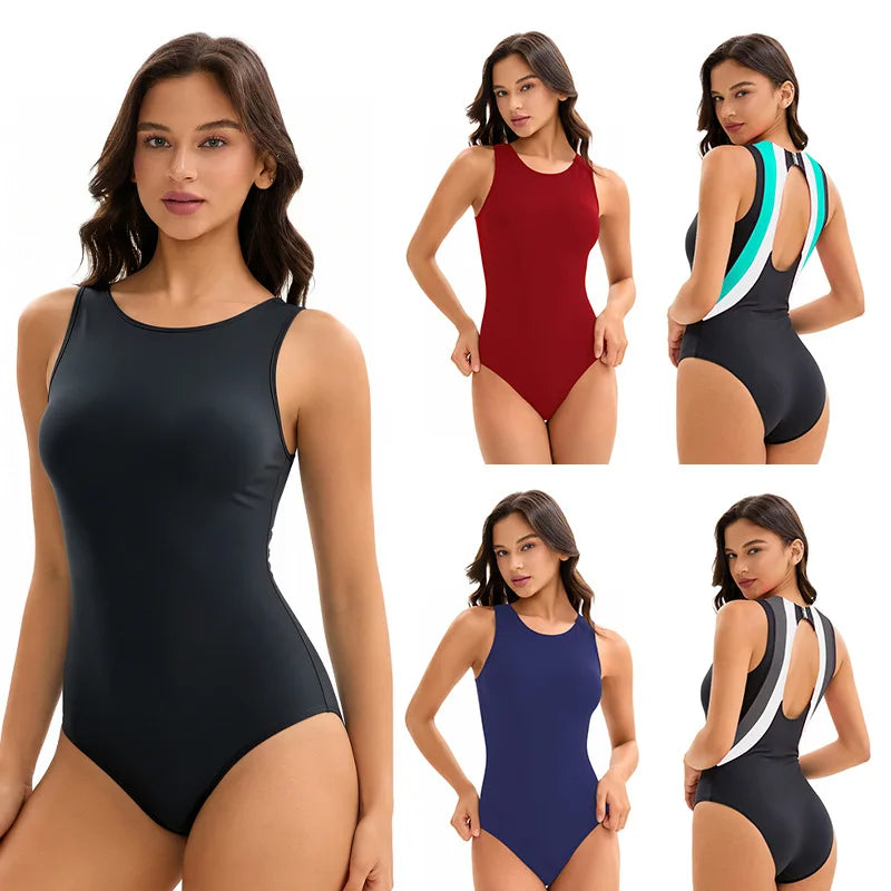 Womens Athletic One Piece Swimsuit for Women Racerback Sport Swimsuits Modest Swimwear Surfing Wear
