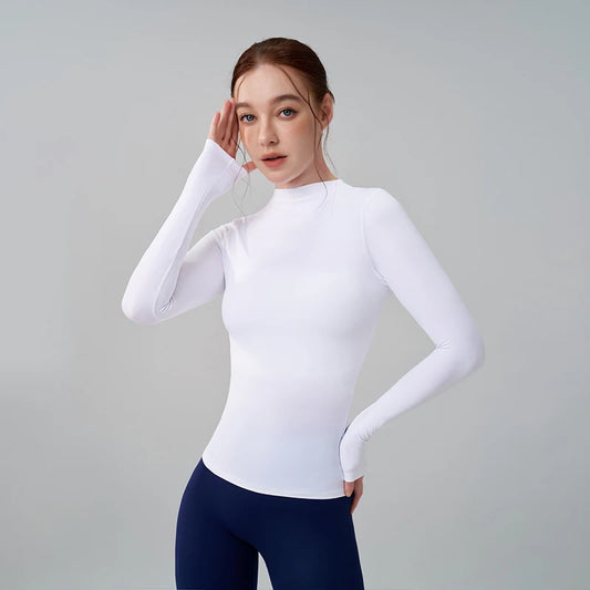 5 Colors Half-High Collar Slim Fit Yoga Top Women's Pilates Pullover Sports Long Sleeve High Elastic Fitness T Shirt