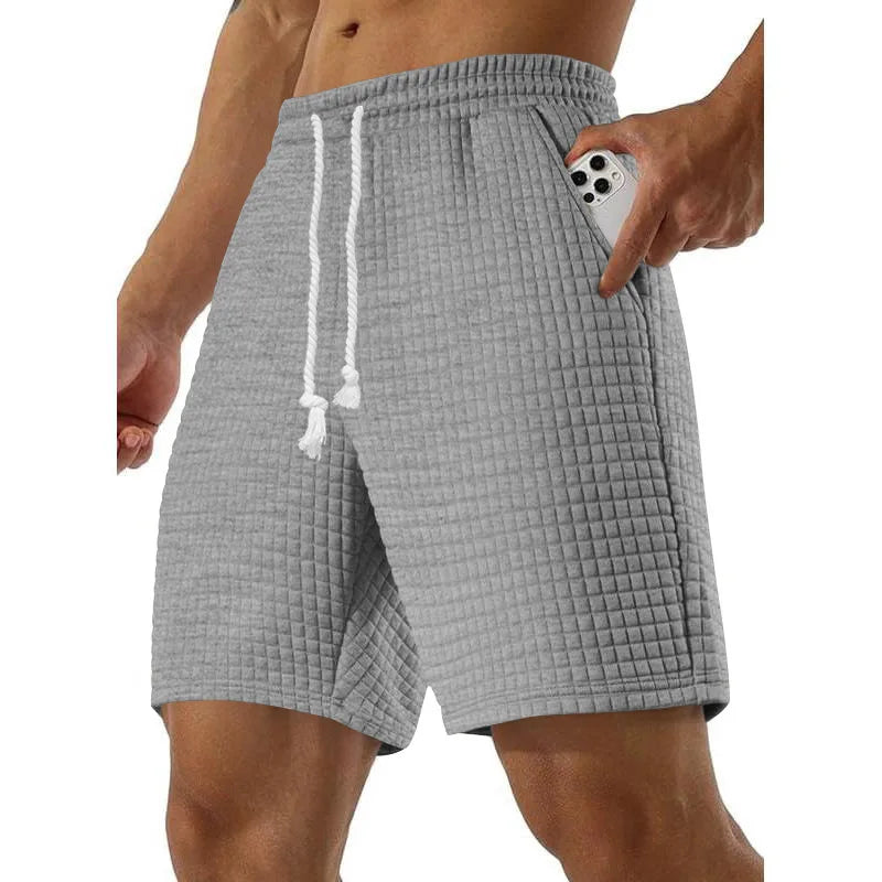 Summer Men's Waffle shorts Drawstring Baggy Short Pants Fitness Breathable Streetwear Gym