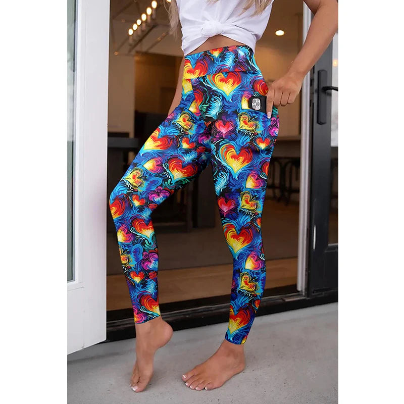 High Quality Women Elastic Pocket Pants Fashion High Waist 3D Printing Stretch Fitness Girls Leggings